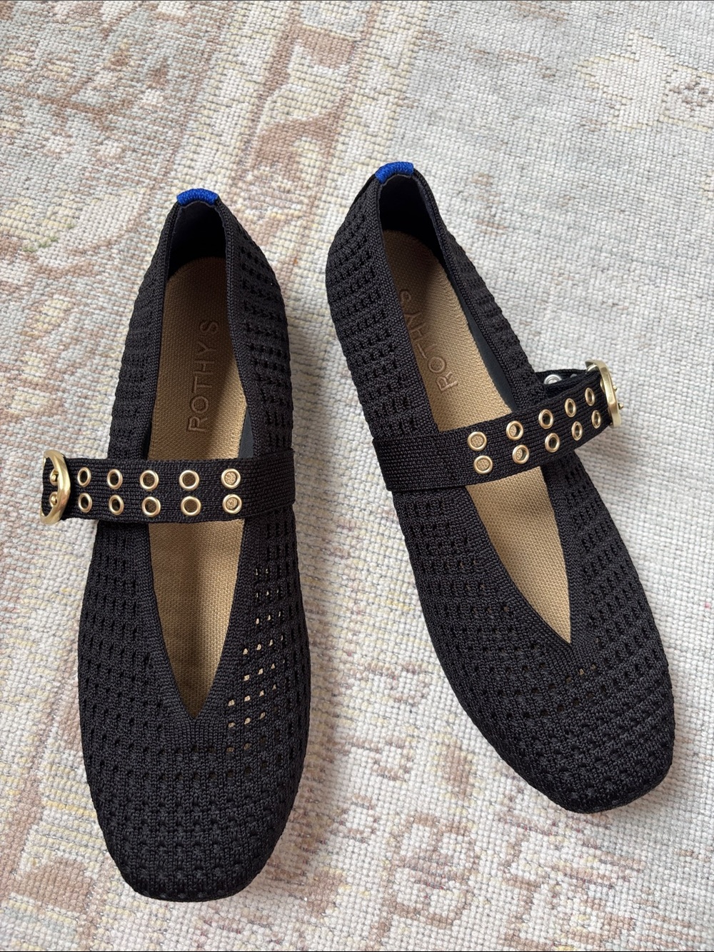 Rothy’s Black Mary Jane Flats Knit Mesh Adjustable Strap Women’s 7.5 - Picture 2 of 8